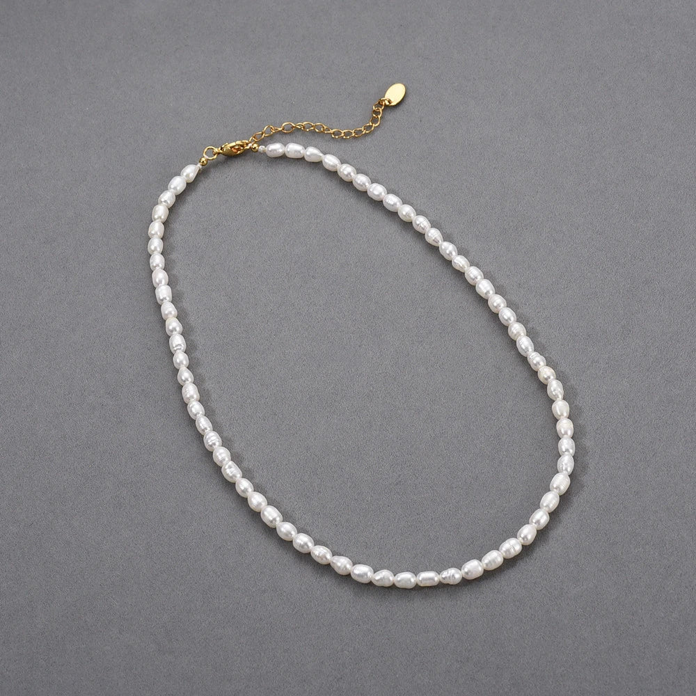 Trendha Natural Freshwater Pearl Necklace with Adjustable 18K Gold-Plated Chain