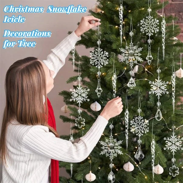 Clear acrylic icicle ornaments with hanging holes, perfect for decorating Christmas trees and creating festive DIY projects in New Zealand