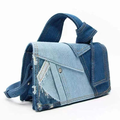 Stylish Kiwi denim crossbody bag with chic applique decoration and ample storage space