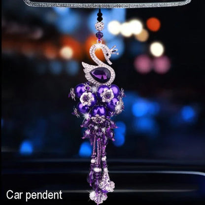 Aromatic car accessories with diamond-inspired designs, including a car pendant, gravity bracket, steering wheel cover, tissue box, storage box, and car plug.