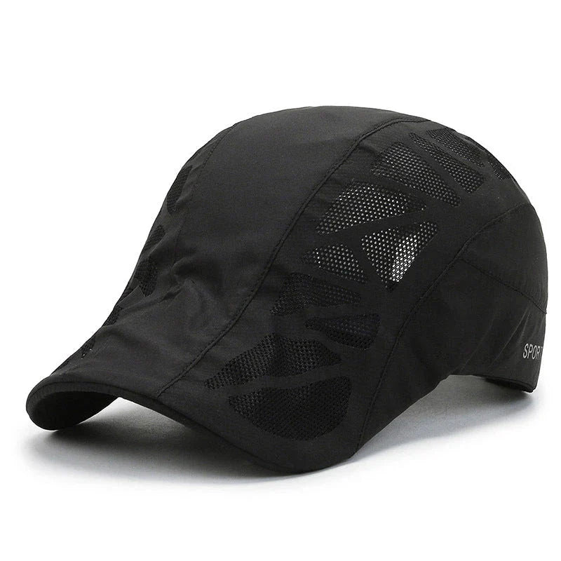 Breathable mesh summer beret cap in gray, designed for comfort and sun protection during outdoor activities