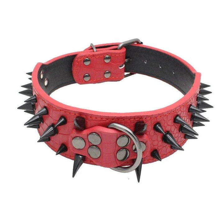 A stylish pet collar with a punk-inspired design, featuring metal accents and an adjustable fit for comfortable wear