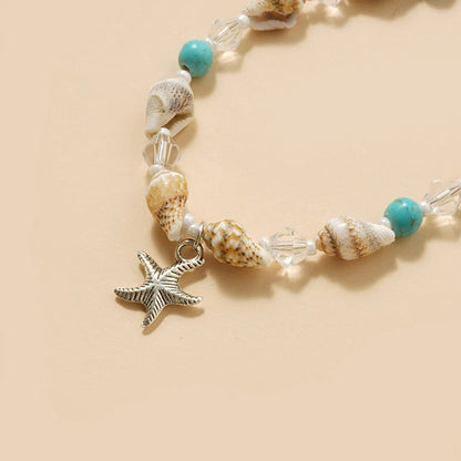 Charming starfish and green stone beaded anklet, a stylish and eco-friendly accessory for New Zealand beach lovers