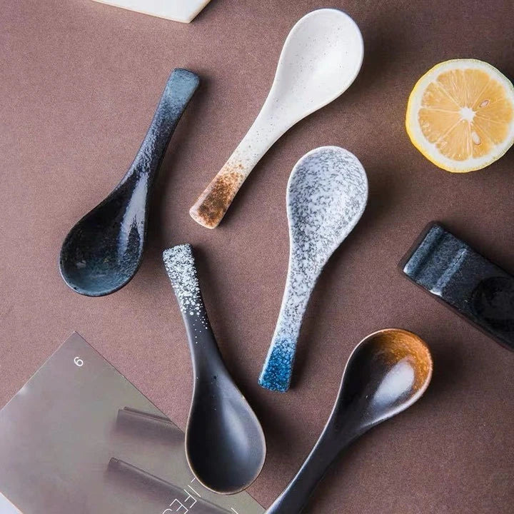 Premium New Zealand-crafted ceramic soup spoon in various vibrant colours, featuring a traditional Japanese design and durable construction