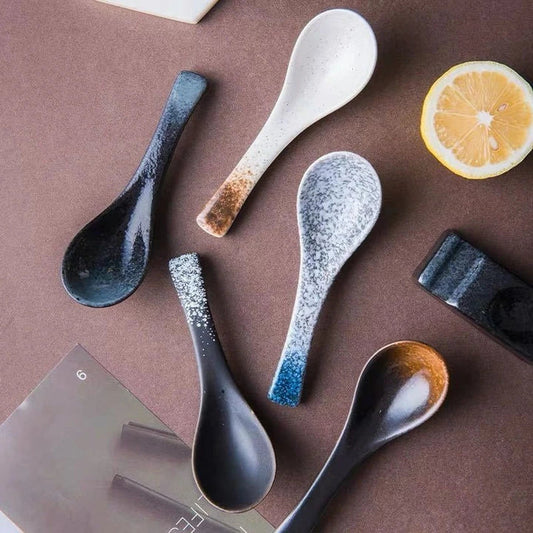 Premium New Zealand-crafted ceramic soup spoon in various vibrant colours, featuring a traditional Japanese design and durable construction