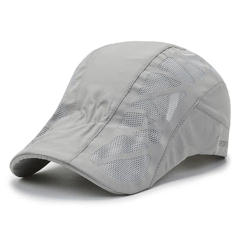 Breathable mesh summer beret cap in gray, designed for comfort and sun protection during outdoor activities