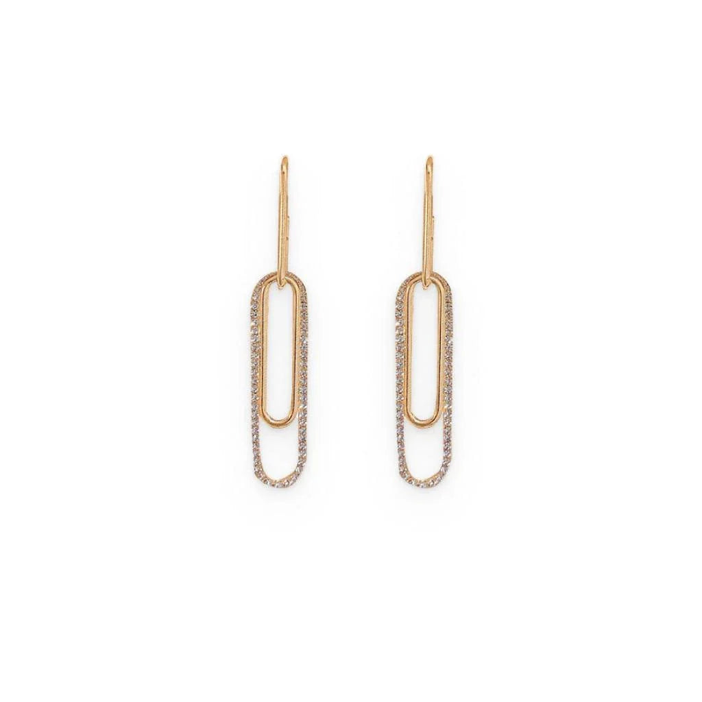 Elegant oblong gold earrings with sparkling rhinestones, a modern and glamorous accessory