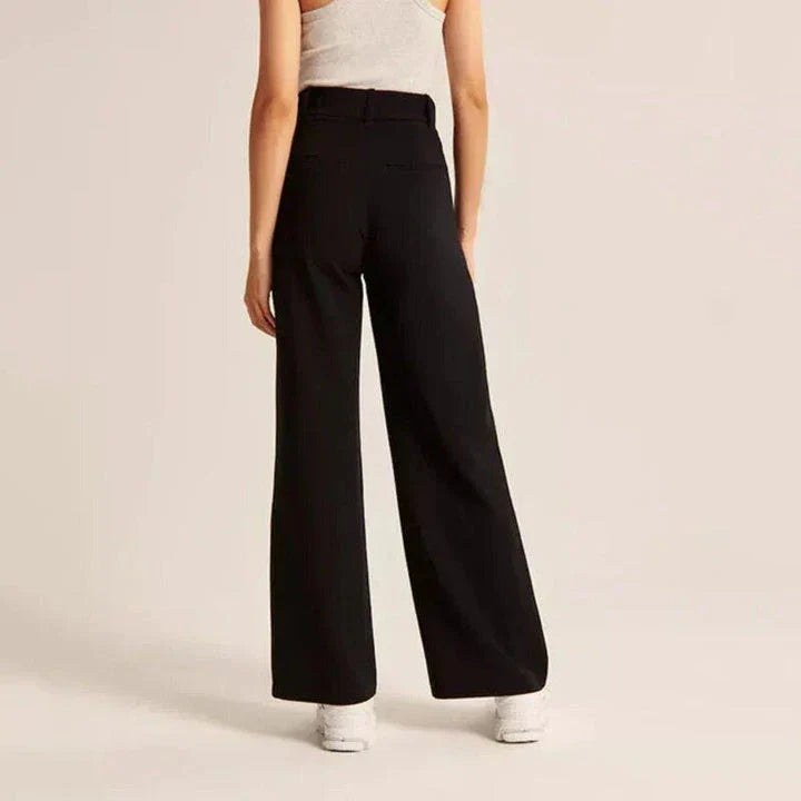 Elegant wide leg trousers for Kiwi women in a gray blue color, featuring a high-waist design and straight leg silhouette