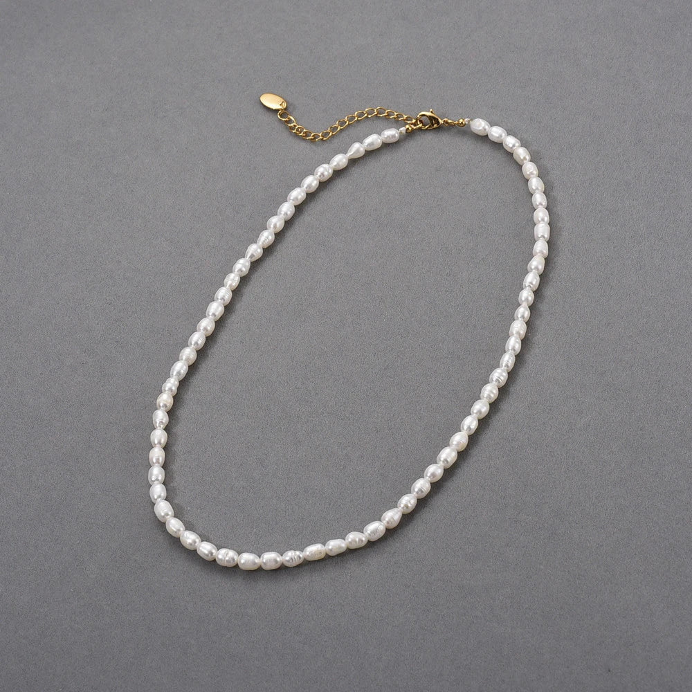 Trendha Natural Freshwater Pearl Necklace with Adjustable 18K Gold-Plated Chain