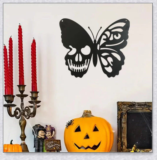 Captivating Halloween Butterfly Iron Wall Art Decoration with Striking Skeletal Wing Patterns