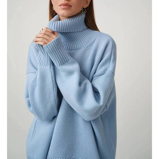 Cosy oversized knitted jumper in blue, perfect for staying warm and comfortable on chilly Kiwi days