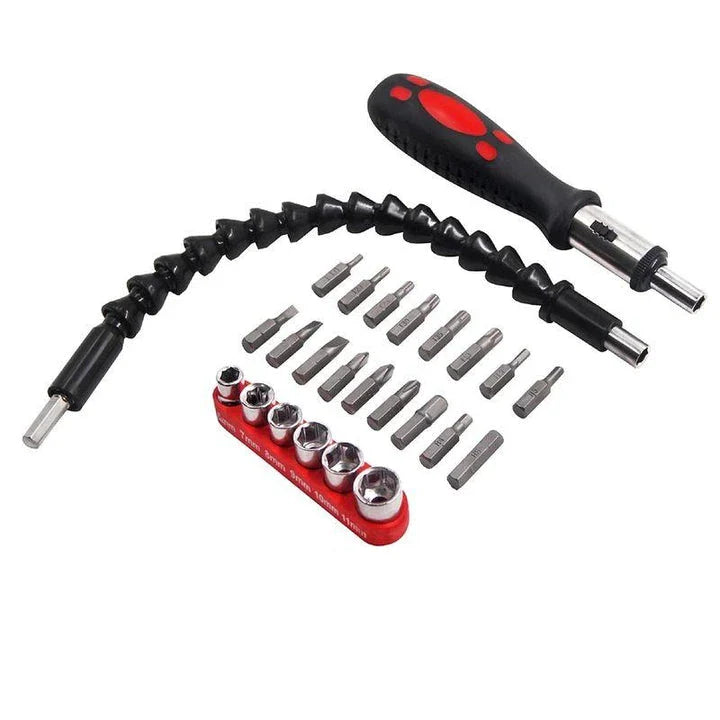 Flexible Shaft Drill Bit Extension - A versatile power tool accessory for accessing tight spaces in computer maintenance, furniture repair, and appliance servicing.