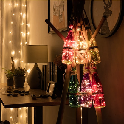 Decorative Bottled LED Lights - 2m copper wire fairy lights for upcycling empty glass bottles into festive displays