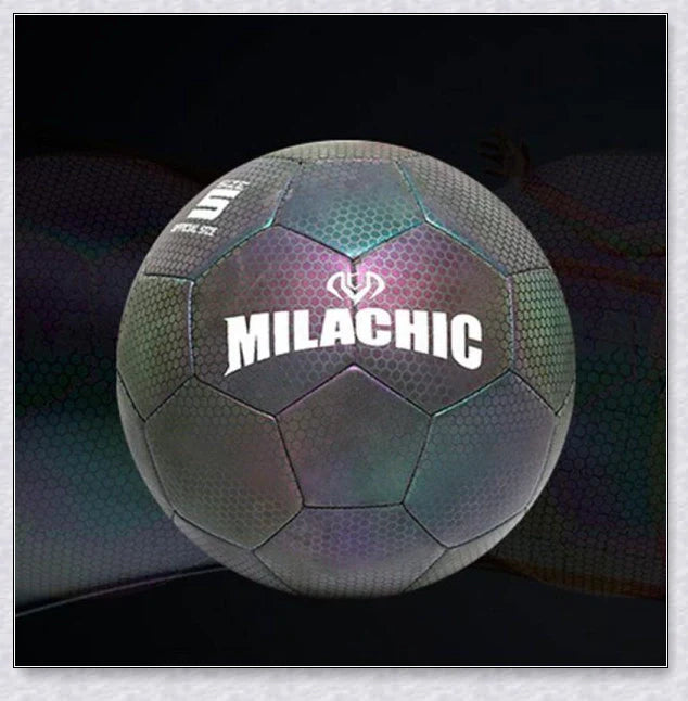 Glow-in-the-dark football night light with premium PU leather construction and unique holographic effect