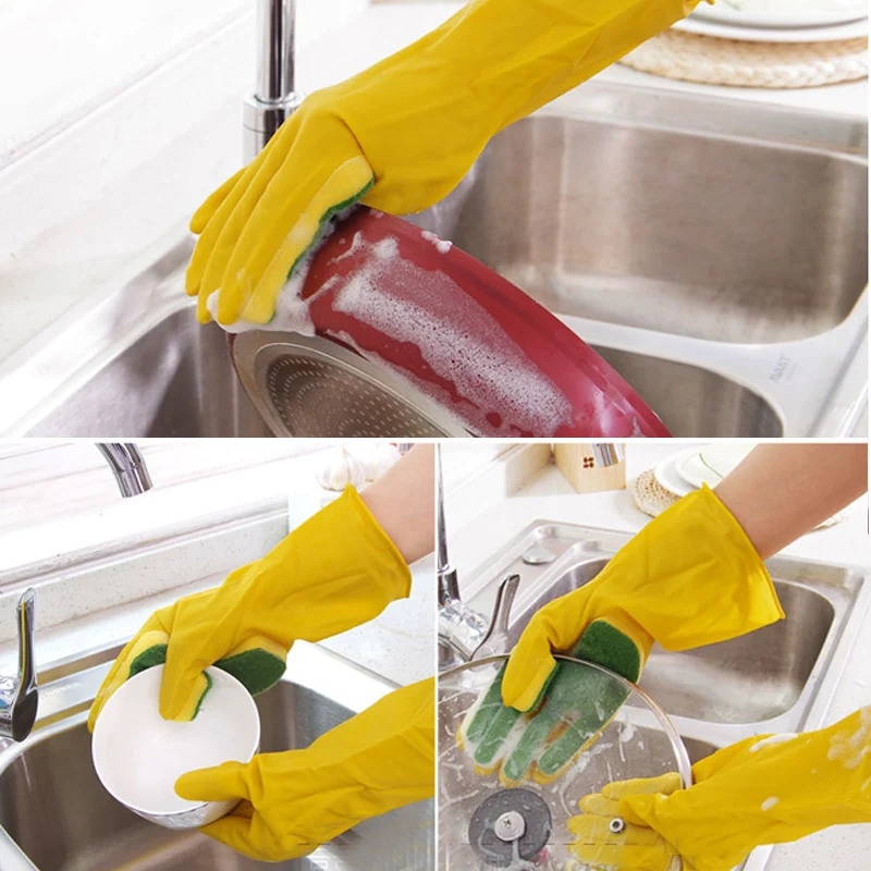 Dual-Duty Scrub Gloves with open-finger scrub sponge and closed-palm double-layer sponge design for effortless cleaning in the kitchen, bathroom, and beyond.