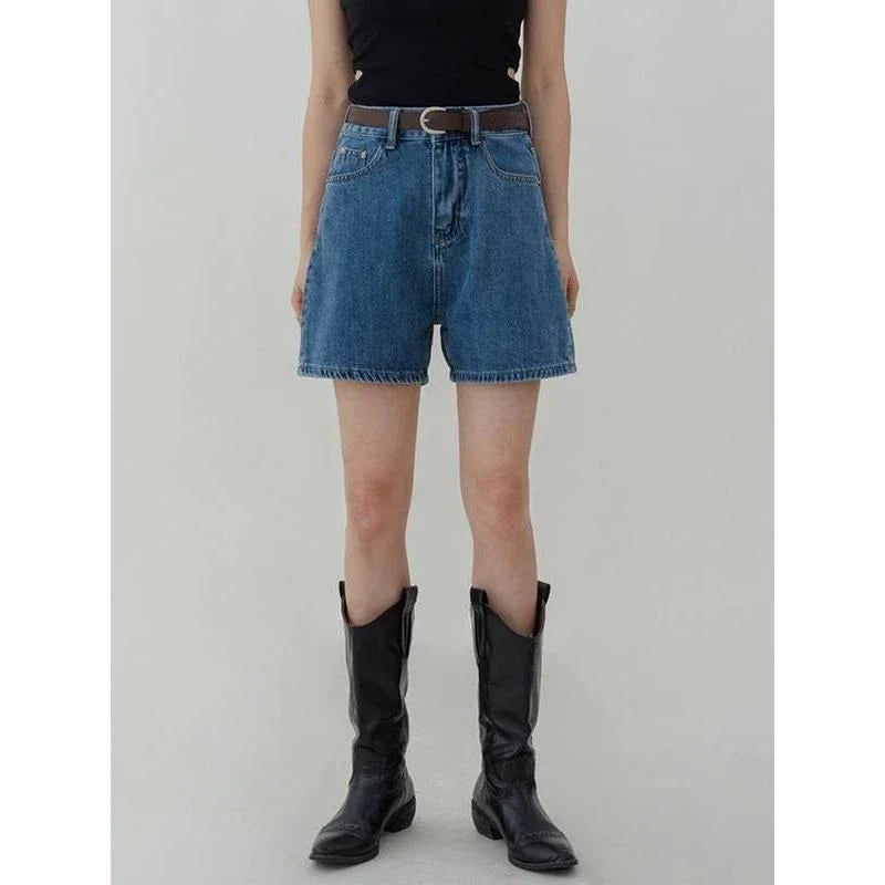 Stylish high-waisted denim shorts in a classic blue hue, perfect for Kiwi summer adventures