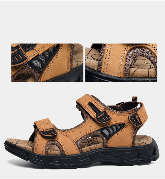 Premium genuine leather sandals with adjustable straps and rubber outsole for outdoor adventures in New Zealand