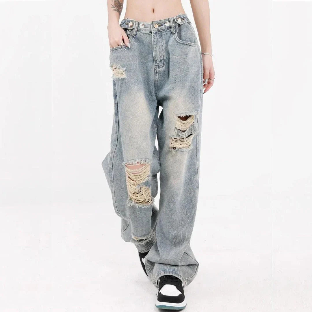 Stylish wide-leg gradient wash jeans with high-waist design, practical features, and edgy street-style vibe for the modern Kiwi woman