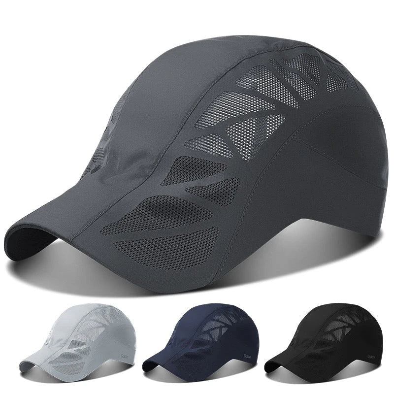 Breathable mesh summer beret cap in gray, designed for comfort and sun protection during outdoor activities