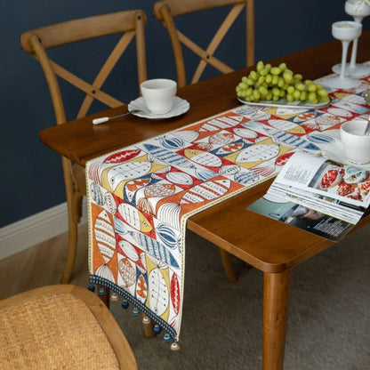 Festive Kiwi Fish Table Runner - Vibrant jacquard design in New Zealand-inspired fish pattern for dining and home decor