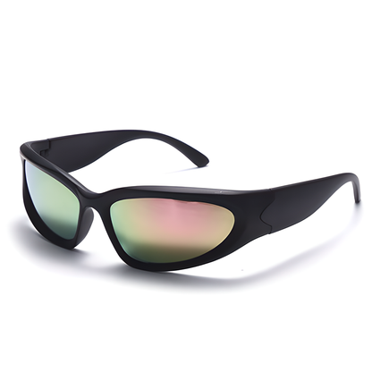 Stylish mirror sunglasses with a futuristic design, providing 100% UV protection and anti-reflective coating for Kiwis