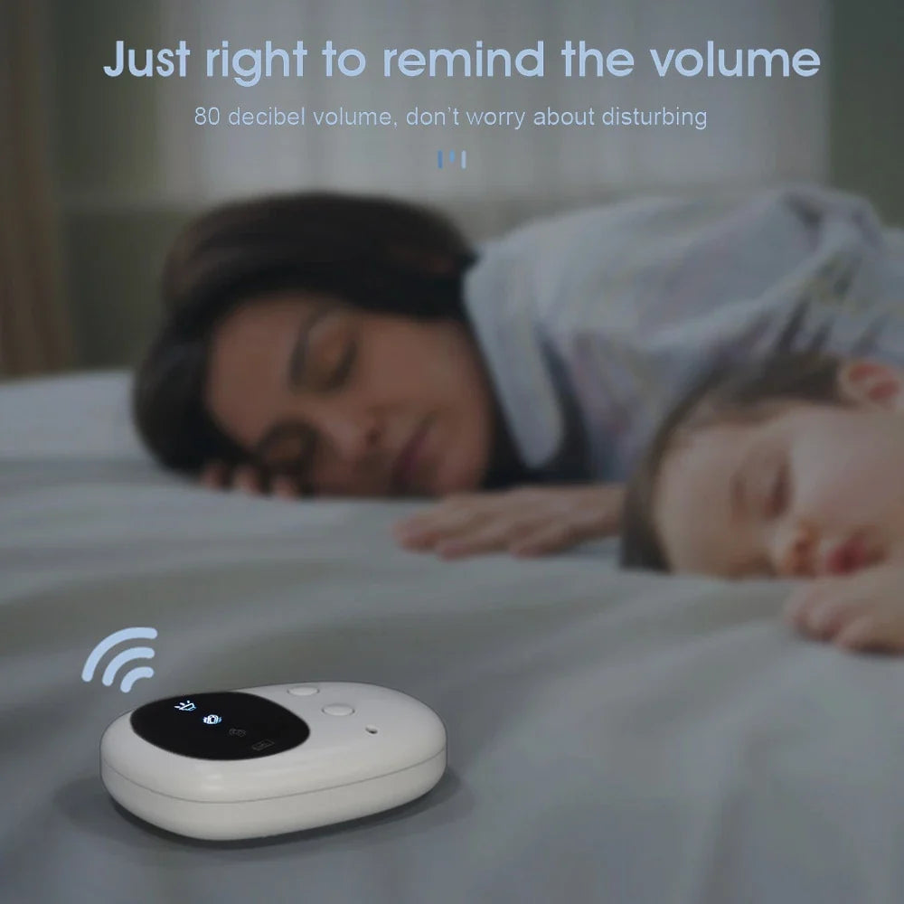 Anti-bedwetting and dampness alarm with wireless design, multiple reminder modes, and rechargeable batteries for use by children and seniors in New Zealand