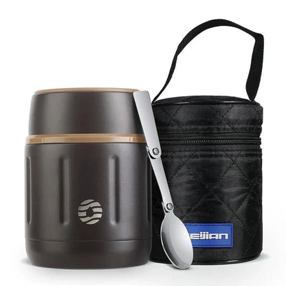 500ml vacuum insulated stainless steel food jar with foldable spoon and wide mouth, perfect for meals on the go