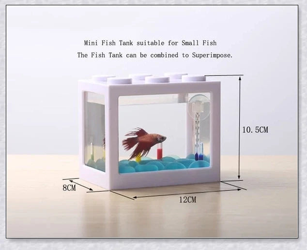 Stackable InspireHOME Mini Block Aquarium with LED lighting, showcasing various color options and configuration possibilities