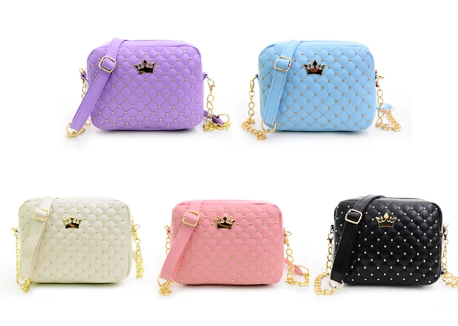 Chic women's fashion purse made of premium PU leather with diamond stitching and gold studs