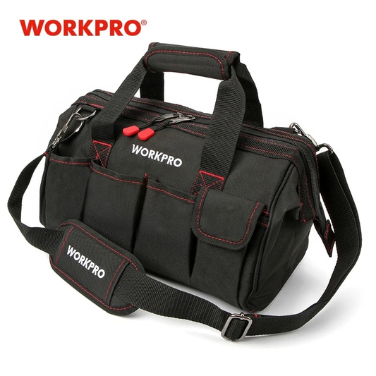 WORKPRO™ 600D Tool Shoulder Bag with large interior capacity, multiple exterior pockets, and durable polyester construction for Kiwi tradies