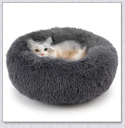 Cosy and Cloudlike Cat Bed in White and Dark Grey colours, featuring a raised rim design for your cat's comfort and security