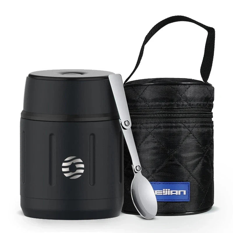 500ml vacuum insulated stainless steel food jar with foldable spoon and wide mouth, perfect for meals on the go