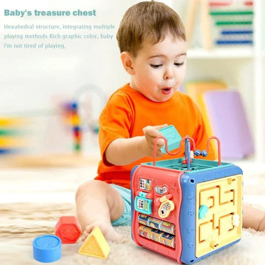 Baby Hexahedron Educational Toys with six-sided structure, interactive games, and vibrant colors to stimulate cognitive and fine motor skills development.