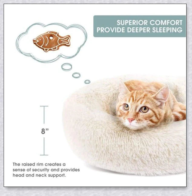 Cosy and Cloudlike Cat Bed in White and Dark Grey colours, featuring a raised rim design for your cat's comfort and security