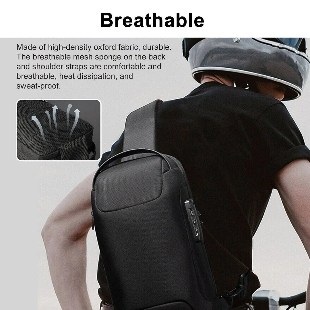 Durable waterproof crossbody bag with anti-theft features, USB charging, and spacious storage