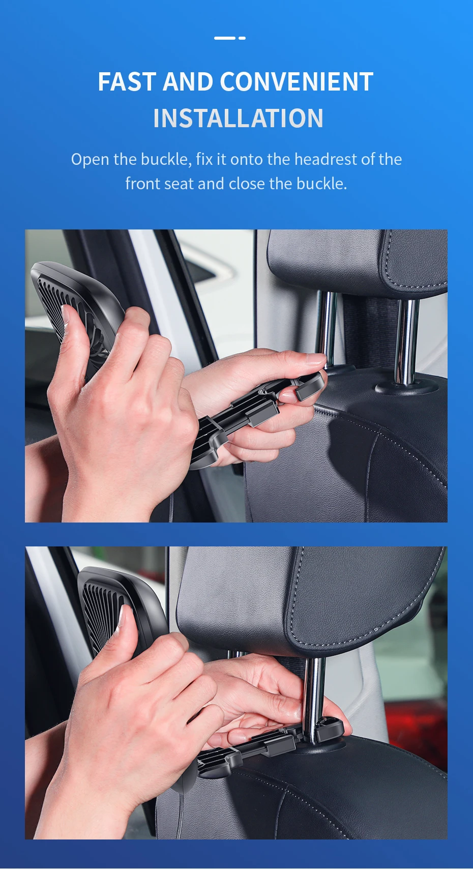 Baseus™ Portable Quiet Back Seat USB Cooling Fan with 3 Speed Adjustments, Powerful Airflow, and Compact Design