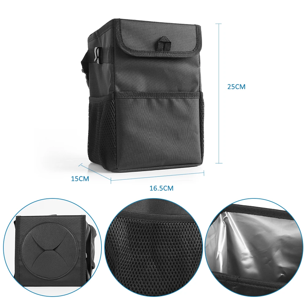 Sturdy and foldable waterproof car rubbish bin with adjustable straps and leak-proof design