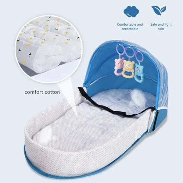 Portable Baby Bed with Mosquito Net and Sun Canopy for Safe and Comfortable Travel with Kiwi Families