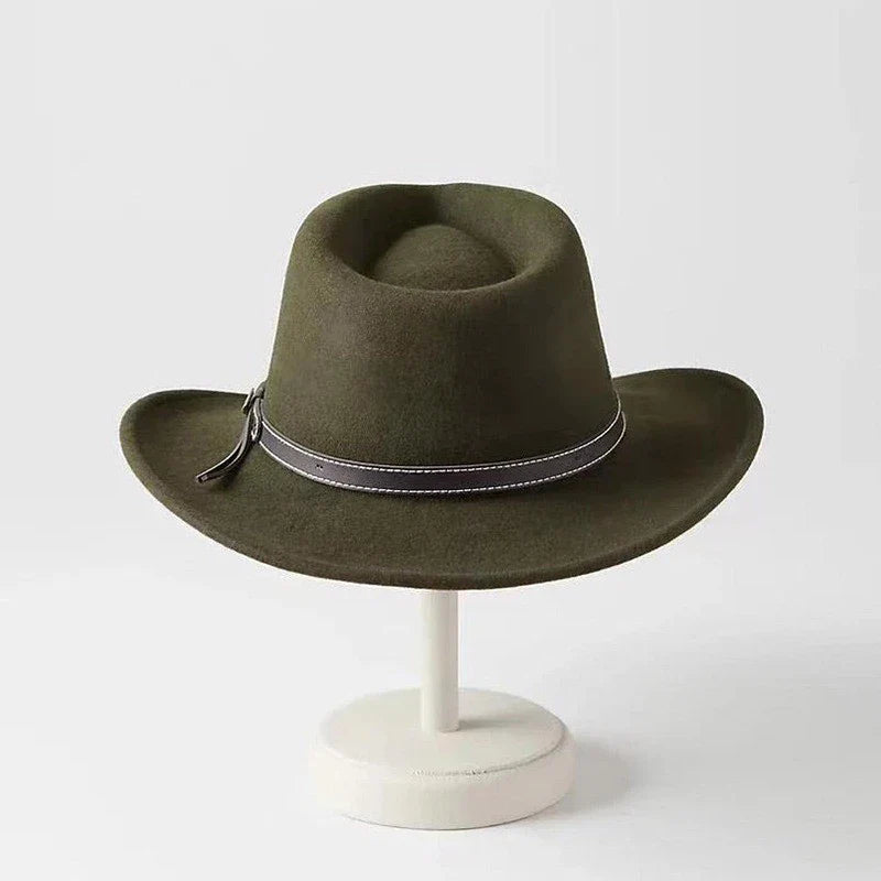 Autumn and Winter Men's Woollen Jazz Denim Hat with a classic conical crown design, made of premium cashmere fabric in neutral tones.