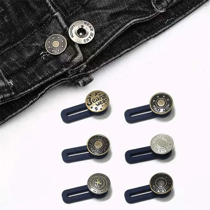 Adjustable metal buttons in various colors for customizing the fit of jeans and pants