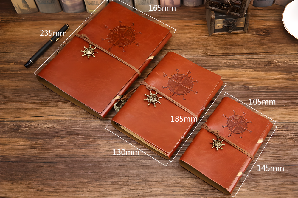 Rustic spiral PU leather journal in various colours, perfect for writing, drawing, and journaling