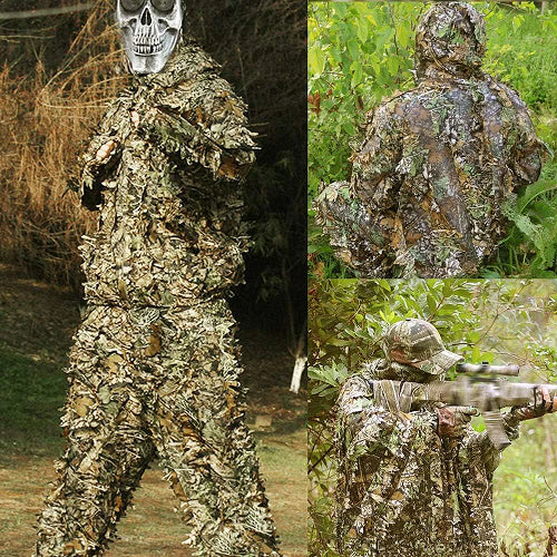 Ghillie Camouflage Camo Suit with 3D leafy design for superior concealment and all-weather performance