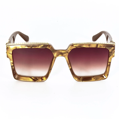 Symmetry™ UV400 Unisex Square Luxury Sunglasses in various colors, including gold, black, and leopard print.