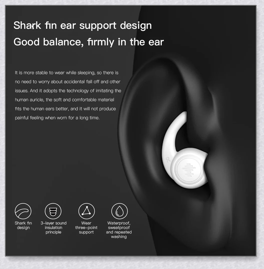 Pair of silicone ear plugs in black and white colors, designed for comfortable and effective noise reduction during sleep