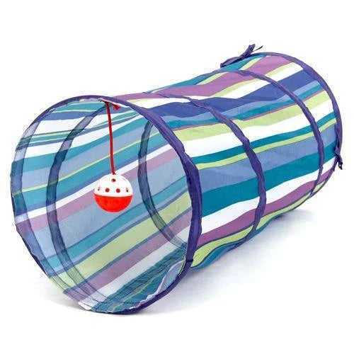 Collapsible cat tunnel made of durable, lightweight cloth for hours of feline fun and exercise