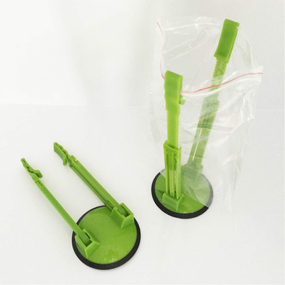 Anti-Spill Hands-Free Baggy Opener with adjustable arms and non-slip rubber base, perfect for Kiwi kitchens