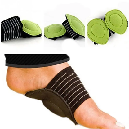 Cushioned foot arch shock absorbers with compression band for all-day pain relief