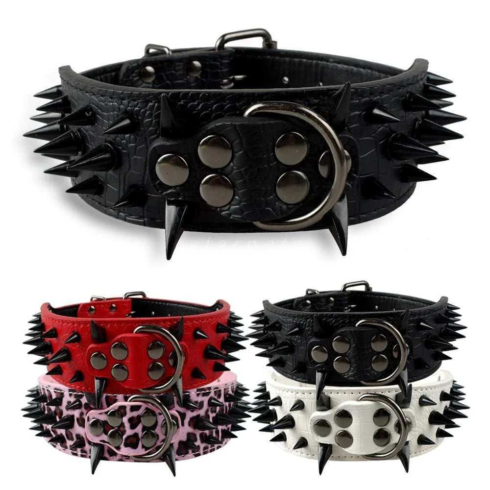 A stylish pet collar with a punk-inspired design, featuring metal accents and an adjustable fit for comfortable wear