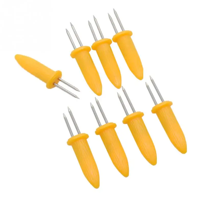 Premium stainless steel corn holders in vibrant yellow colour, perfect for outdoor BBQs and gatherings in New Zealand