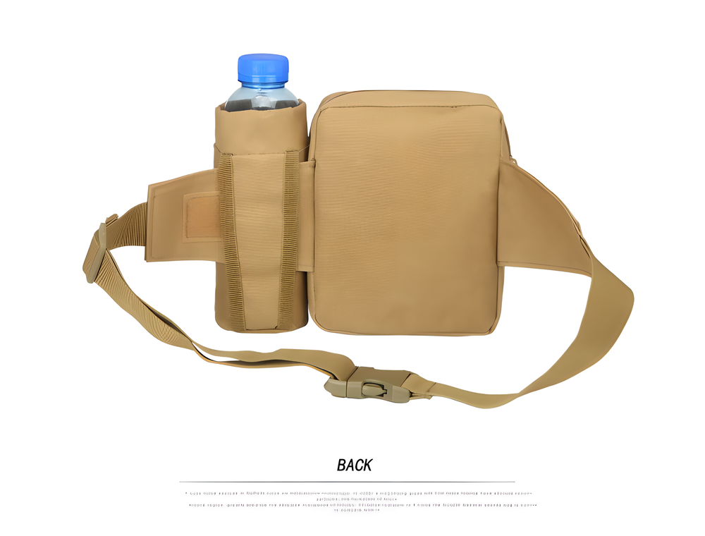 Tactical Water Bottle Waist Belt Pouch in various colours, including black, army green, and digital camo patterns, designed for active outdoor use in New Zealand.